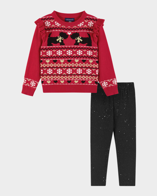 Girl's Fair Isle Sweater W/ Glitter Legging Set, Size 2T-6X